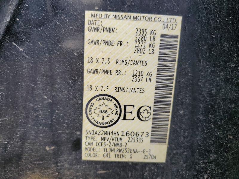 48676806 :رقم المزاد ، 5N1AZ2MH4HN160673 vin ، 2017 Nissan Murano مزاد بيع