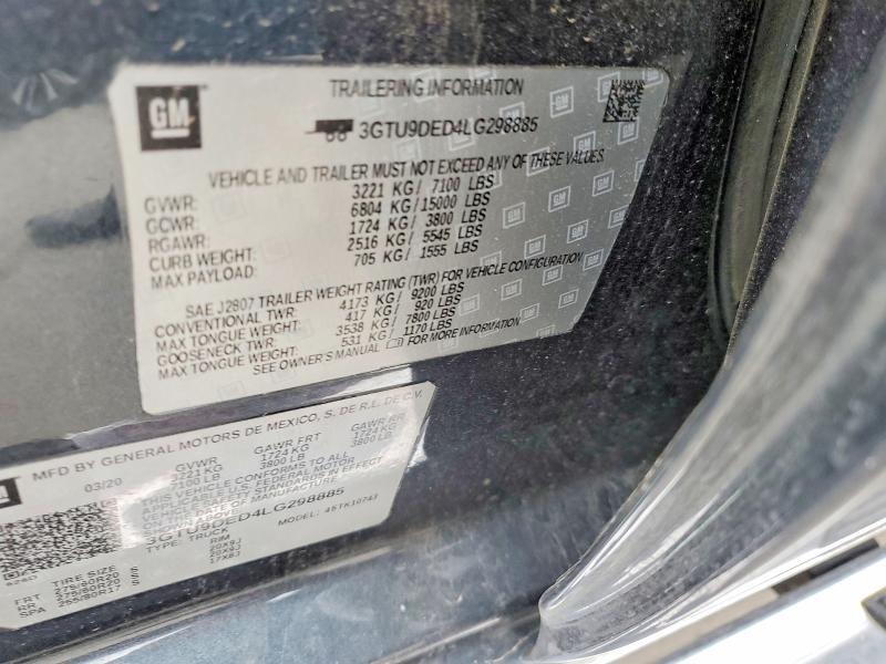 Продаж на аукціоні авто 2020 Gmc Sierra, vin: 3GTU9DED4LG298885, номер лоту: 49817896