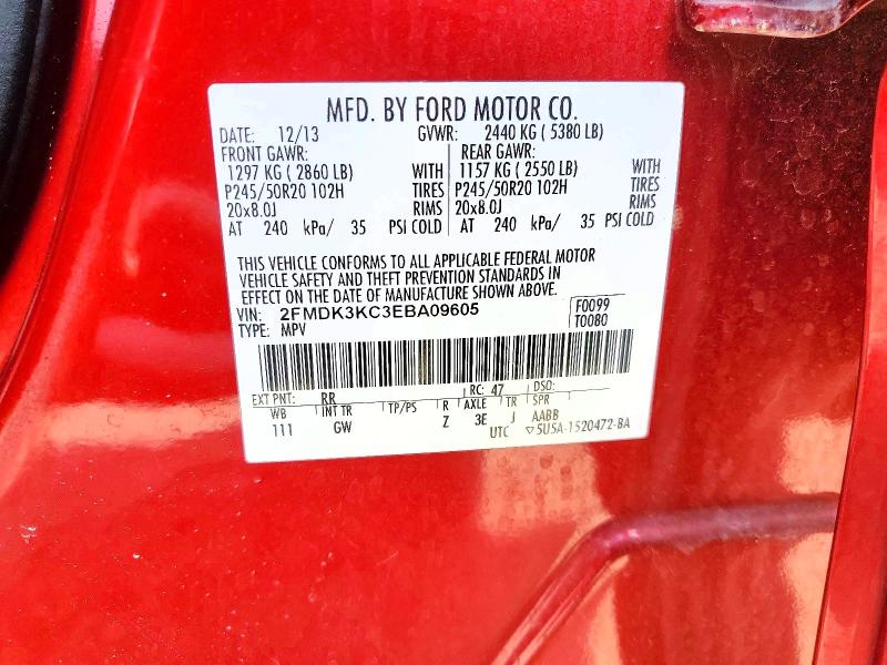 50551086 :رقم المزاد ، 2FMDK3KC3EBA09605 vin ، 2014 Ford Edge مزاد بيع