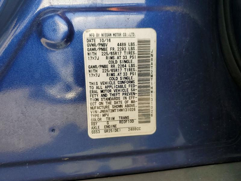 2017 Nissan Rogue მანქანა იყიდება აუქციონზე, vin: JN8AT2MT1HW131026, აუქციონის ნომერი: 49753656