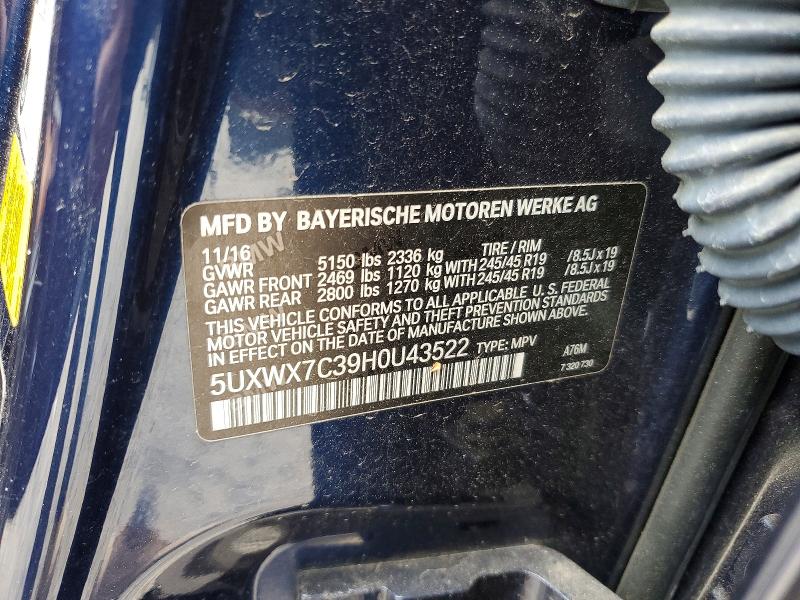 Продаж на аукціоні авто 2017 Bmw X3, vin: 5UXWX7C39H0U43522, номер лоту: 51005896