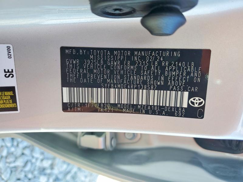 Продажа на аукционе авто 2024 Toyota Corolla, vin: 5YFB4MDE4RP138587, номер лота: 50888196