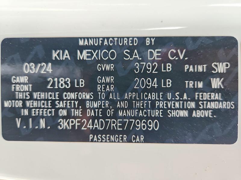 49639966 :رقم المزاد ، 3KPF24AD7RE779690 vin ، 2024 Kia Forte مزاد بيع