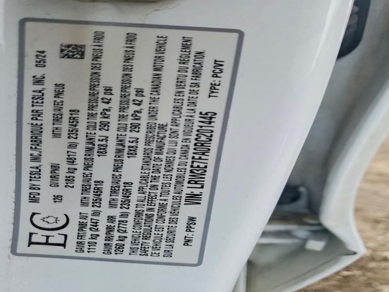 Продаж на аукціоні авто 2024 Tesla Model 3, vin: LRW3E7FA0RC201445, номер лоту: 50802046