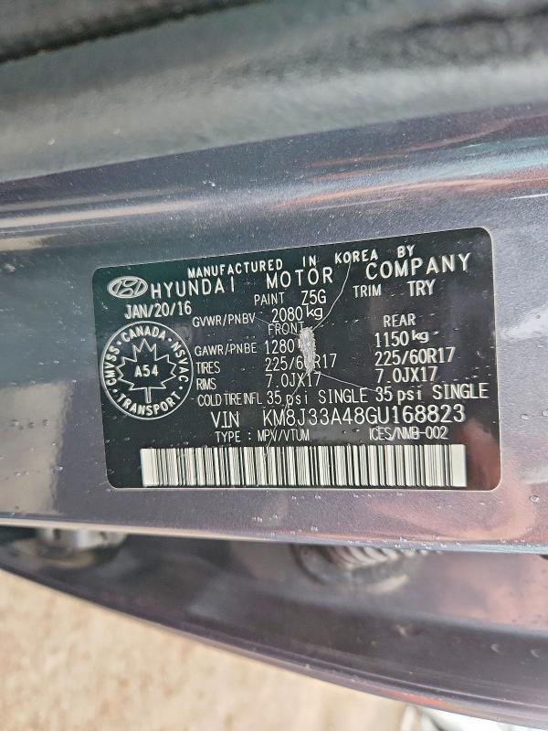 49296276 :رقم المزاد ، KM8J33A48GU168823 vin ، 2016 Hyundai Tucson مزاد بيع