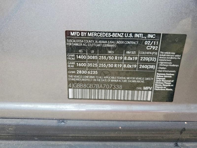 Aukcja sprzedaży 2011 Mercedes-benz Ml, vin: 4JGBB8GB7BA707338, numer aukcji: 51318016