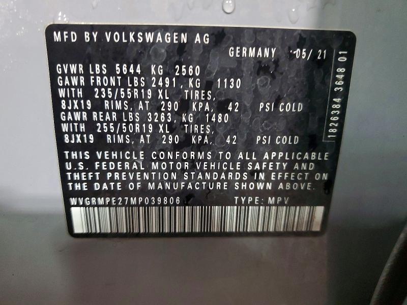 Продаж на аукціоні авто 2021 Volkswagen Id.4, vin: WVGRMPE27MP039806, номер лоту: 49340146