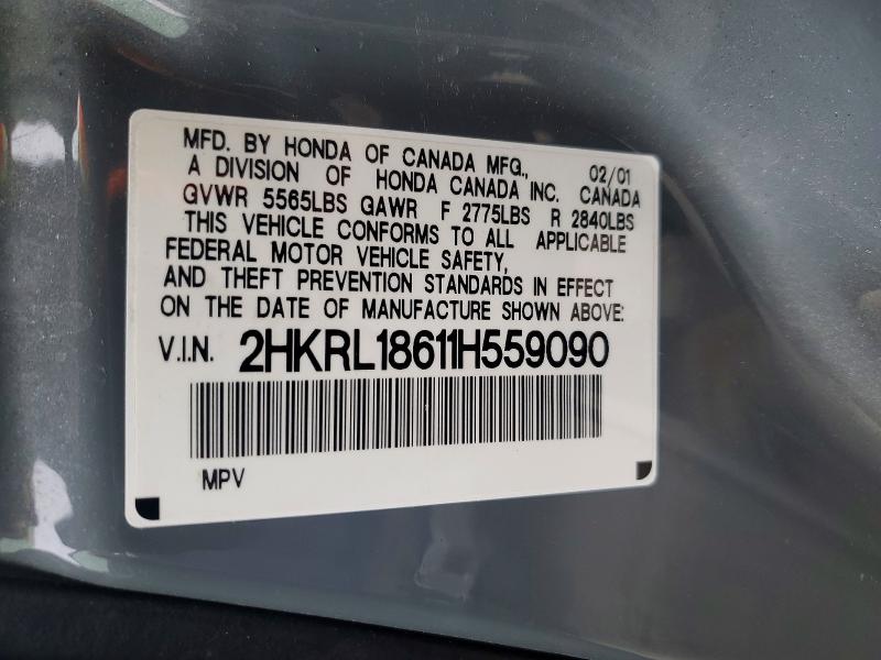 52142036 :رقم المزاد ، 2HKRL18611H559090 vin ، 2001 Honda Odyssey مزاد بيع