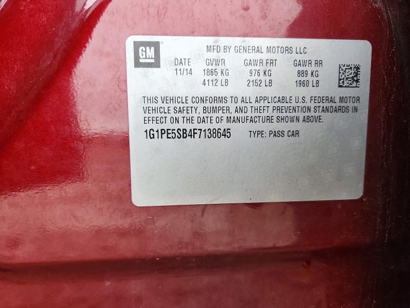 Продаж на аукціоні авто 2015 Chevrolet Cruze, vin: 1G1PE5SB4F7138645, номер лоту: 51511856