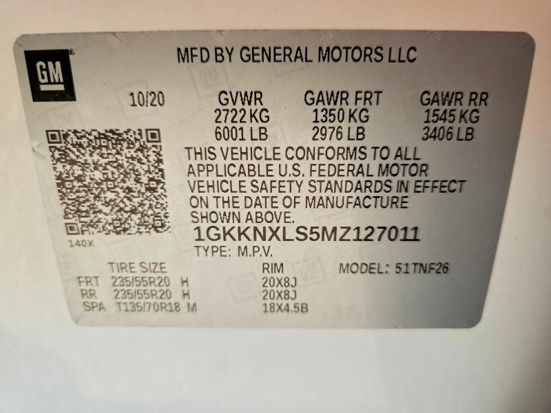 Aukcja sprzedaży 2021 Gmc Acadia, vin: 1GKKNXLS5MZ127011, numer aukcji: 51348166