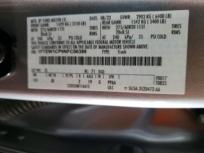 Aukcja sprzedaży 2022 Ford F150, vin: 1FTEW1CP9NFC06389, numer aukcji: 50365266