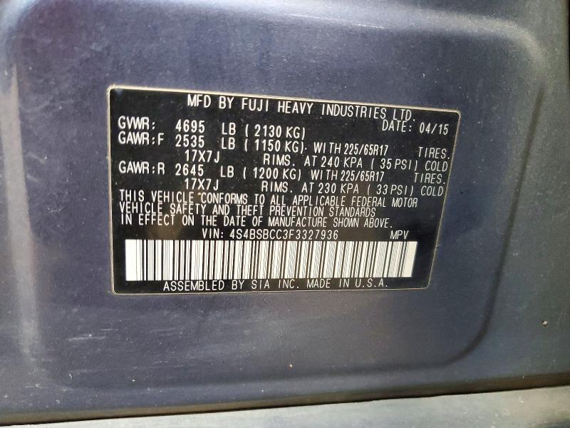 Auction sale of the 2015 Subaru Outback, vin: 4S4BSBCC3F3327936, lot number: 51004676