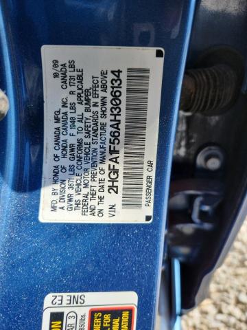 2010 Honda Civic მანქანა იყიდება აუქციონზე, vin: 2HGFA1F56AH306134, აუქციონის ნომერი: 50813276