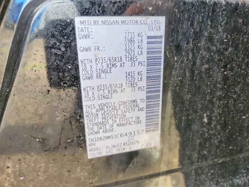 51779976 :رقم المزاد ، 5N1DR2MM5JC649157 vin ، 2018 Nissan Pathfinder مزاد بيع