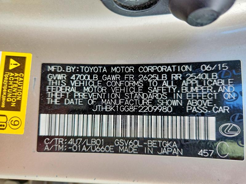 Продаж на аукціоні авто 2015 Lexus Es, vin: JTHBK1GG8F2209980, номер лоту: 49991506