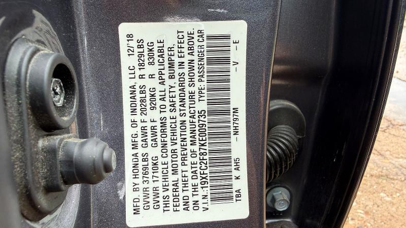 52213116 :رقم المزاد ، 19XFC2F87KE009735 vin ، 2019 Honda Civic مزاد بيع