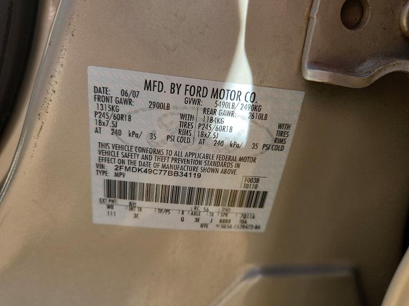 Aukcja sprzedaży 2007 Ford Edge, vin: 2FMDK49C77BB34119, numer aukcji: 51448216