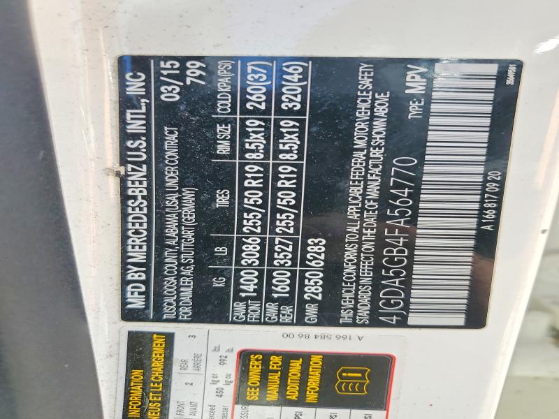 Продажа на аукционе авто 2015 Mercedes-benz Ml, vin: 4JGDA5GB4FA564770, номер лота: 51156146