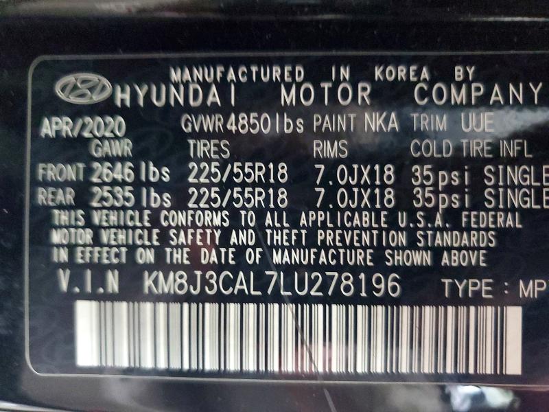 Aukcja sprzedaży 2020 Hyundai Tucson, vin: KM8J3CAL7LU278196, numer aukcji: 50582506