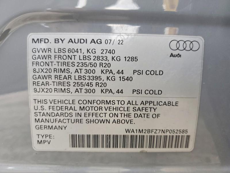 Aukcja sprzedaży 2022 Audi Q4 E-tron, vin: WA1M2BFZ7NP052585, numer aukcji: 48802826