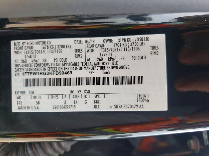 Aukcja sprzedaży 2019 Ford F150, vin: 1FTFW1RG3KFB90469, numer aukcji: 50619086