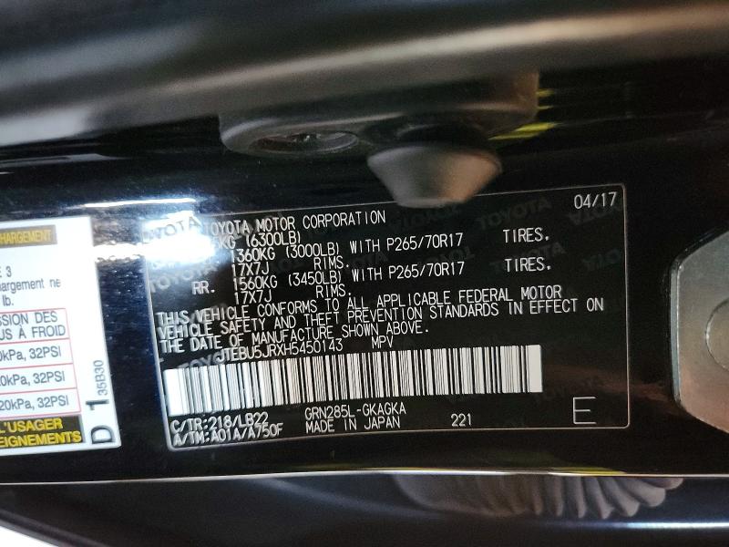 50117236 :رقم المزاد ، JTEBU5JRXH5450143 vin ، 2017 Toyota 4runner مزاد بيع