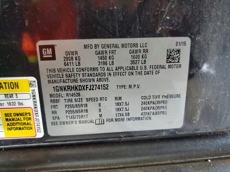Auction sale of the 2015 Chevrolet Traverse, vin: 1GNKRHKDXFJ274152, lot number: 50626046