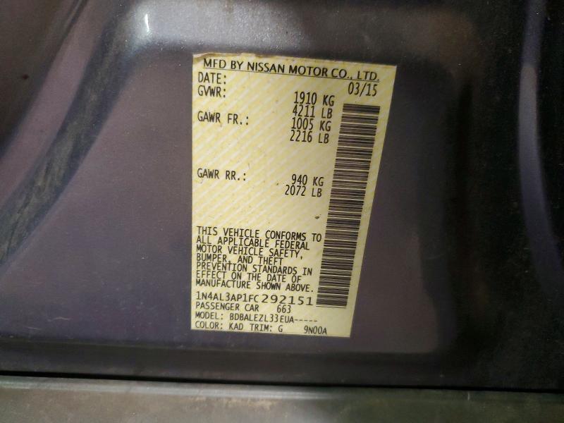 49732206 :رقم المزاد ، 1N4AL3AP1FC292151 vin ، 2015 Nissan Altima مزاد بيع