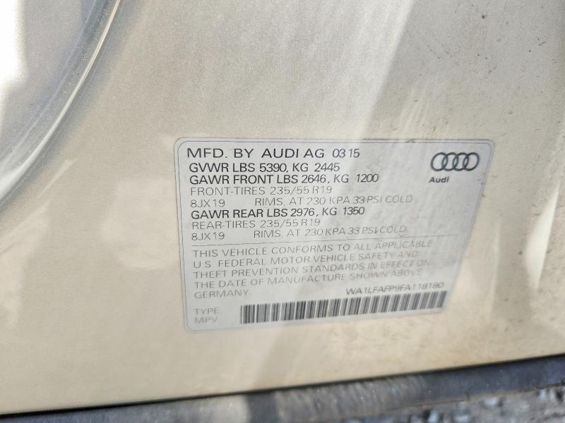 2015 Audi Q5 მანქანა იყიდება აუქციონზე, vin: WA1LFAFP9FA118180, აუქციონის ნომერი: 49144646