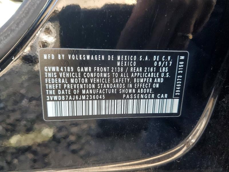 48737686 :رقم المزاد ، 3VWDB7AJ6JM236045 vin ، 2018 Volkswagen Jetta مزاد بيع