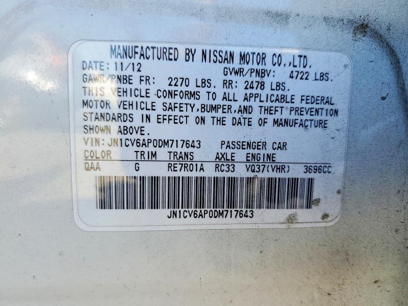 Aukcja sprzedaży 2013 Infiniti G37 Sedan, vin: JN1CV6AP0DM717643, numer aukcji: 50278566