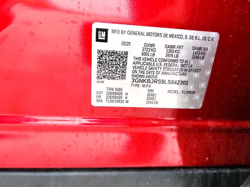 51171316 :رقم المزاد ، 3GNKBJRS9LS642301 vin ، 2020 Chevrolet Blazer مزاد بيع