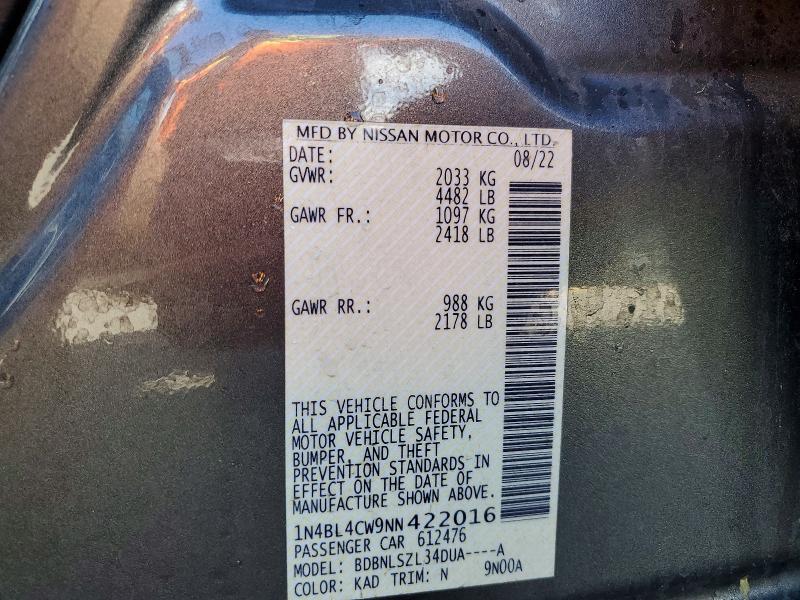 Aukcja sprzedaży 2022 Nissan Altima, vin: 1N4BL4CW9NN422016, numer aukcji: 50919086
