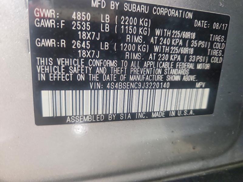 Продаж на аукціоні авто 2018 Subaru Outback, vin: 4S4BSENC9J3220140, номер лоту: 49510906