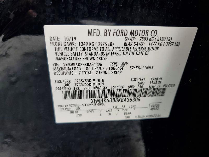 49026866 :رقم المزاد ، 2FMHK6D88KBA36306 vin ، 2019 Ford Flex مزاد بيع