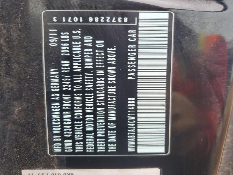 47497476 :رقم المزاد ، WVWAB7AJ4CW114888 vin ، 2012 Volkswagen Golf مزاد بيع