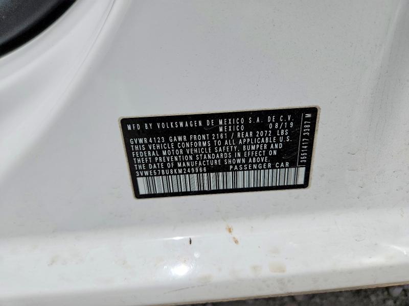 2019 Volkswagen Jetta მანქანა იყიდება აუქციონზე, vin: 3VWE57BU8KM249966, აუქციონის ნომერი: 51209786