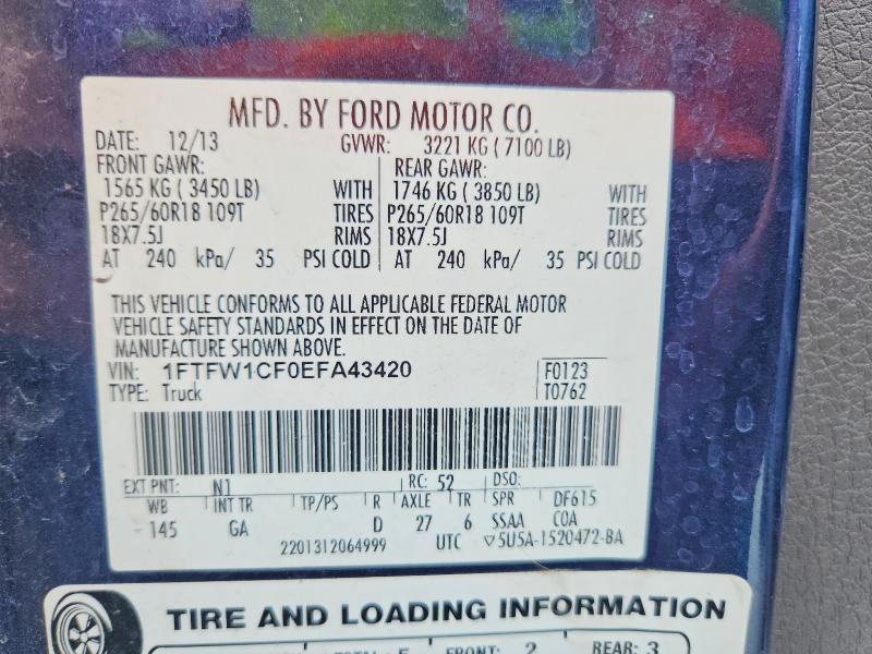 Продаж на аукціоні авто 2014 Ford F150, vin: 1FTFW1CF0EFA43420, номер лоту: 50299946