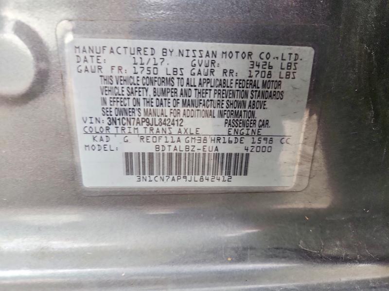 2018 Nissan Versa მანქანა იყიდება აუქციონზე, vin: 3N1CN7AP9JL842412, აუქციონის ნომერი: 48713406