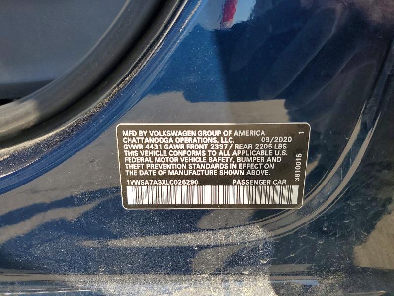 49958916 :رقم المزاد ، 1VWSA7A3XLC026290 vin ، 2020 Volkswagen Passat مزاد بيع
