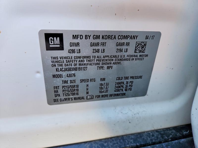 Aukcja sprzedaży 2017 Buick Encore, vin: KL4CJASBXHB191127, numer aukcji: 48162566