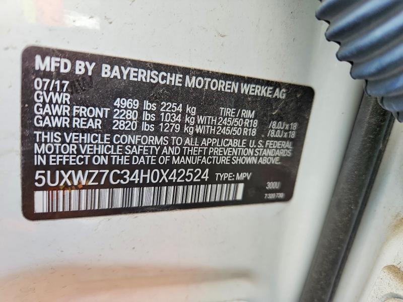 Продажа на аукционе авто 2017 Bmw X3, vin: 5UXWZ7C34H0X42524, номер лота: 49323046