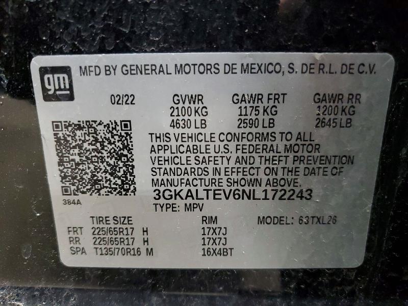 Aukcja sprzedaży 2022 Gmc Terrain, vin: 3GKALTEV6NL172243, numer aukcji: 50896866