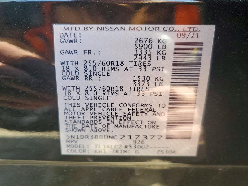 Aukcja sprzedaży 2022 Nissan Pathfinder, vin: 5N1DR3BB0NC217377, numer aukcji: 49962686