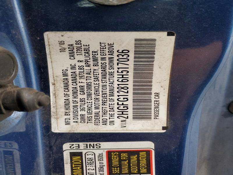 50633976 :رقم المزاد ، 2HGFG12816H517036 vin ، 2006 Honda Civic مزاد بيع