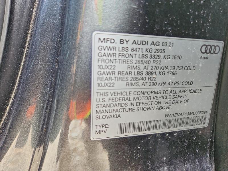 Aukcja sprzedaży 2021 Audi Q8, vin: WA1EVAF13MD033094, numer aukcji: 49287756