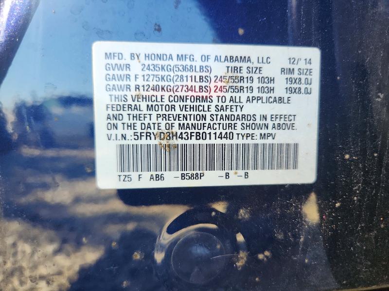 Aukcja sprzedaży 2015 Acura Mdx, vin: 5FRYD3H43FB011440, numer aukcji: 48955186