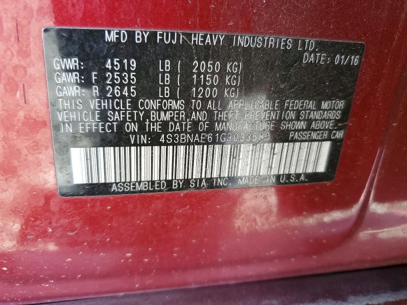 Aukcja sprzedaży 2016 Subaru Legacy, vin: 4S3BNAE61G3033580, numer aukcji: 50291566
