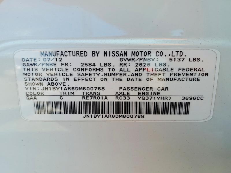 50665506 :رقم المزاد ، JN1BY1AR6DM600768 vin ، 2013 Infiniti M37 مزاد بيع