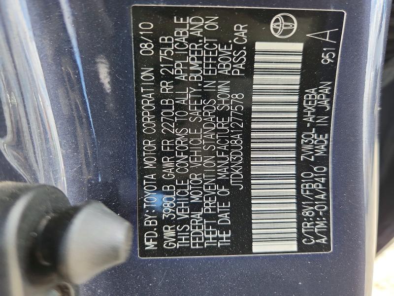 Aukcja sprzedaży 2010 Toyota Prius, vin: JTDKN3DU8A1277578, numer aukcji: 51368026